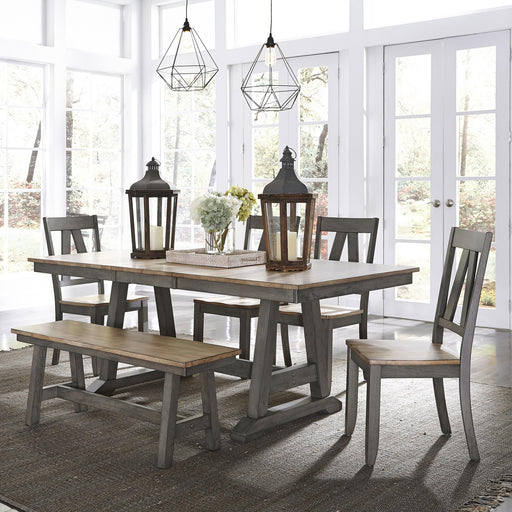 Lindsey Farm 6 Piece Trestle Table Set - Furniture World