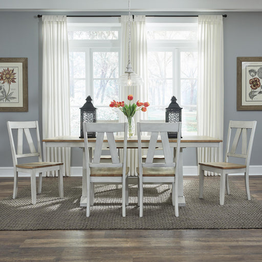 Lindsey Farm 7 Piece Trestle Table Set - Furniture World