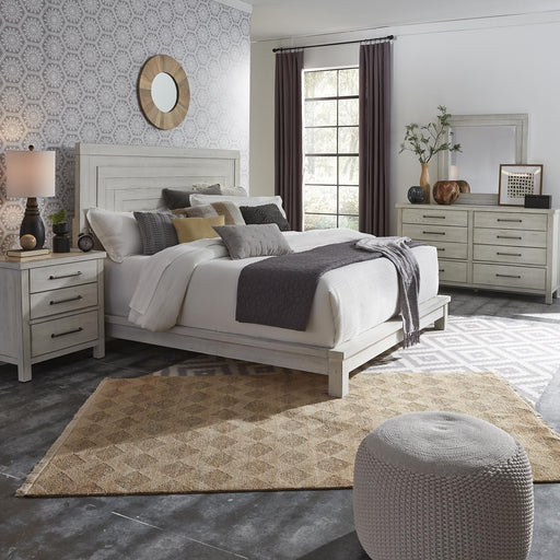 Modern Farmhouse Queen Platform Bed, Dresser & Mirror, Night Stand - Furniture World