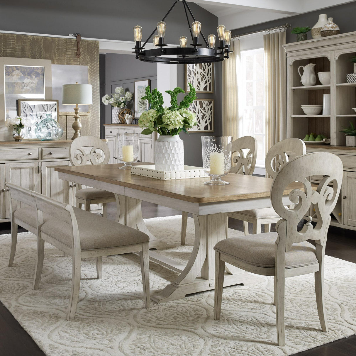 Farmhouse Reimagined 6 Piece Trestle Table Set - Furniture World