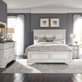 Abbey Park King California Panel Bed, Dresser & Mirror, Nightstand - Furniture World