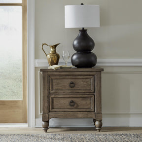 Americana Farmhouse 2 Drawer Nightstand w/ Charging Station - Black - Furniture World
