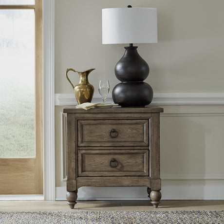 Americana Farmhouse 2 Drawer Nightstand w/ Charging Station - Black - Furniture World