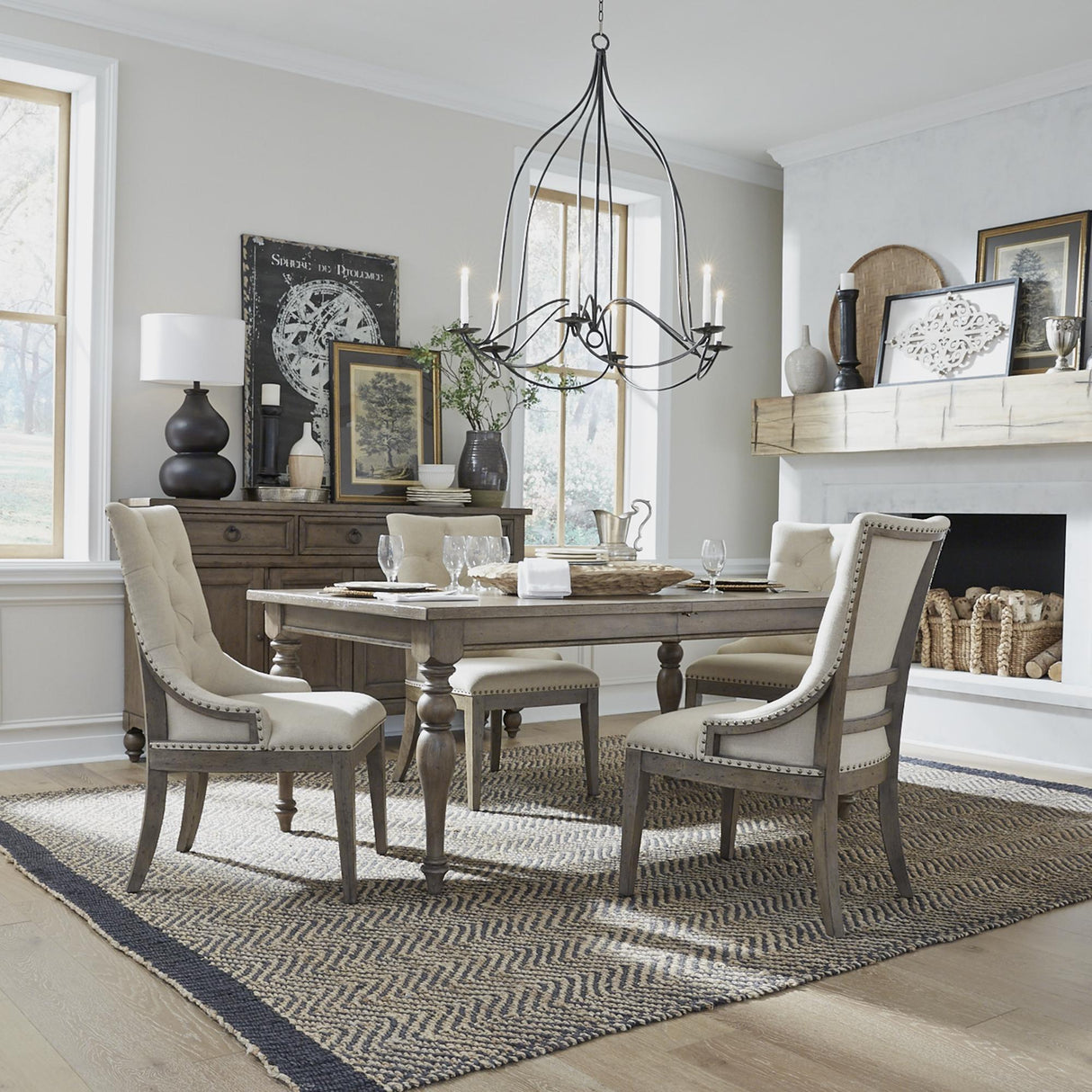 Americana Farmhouse 5 Piece Leg Table Set - Furniture World