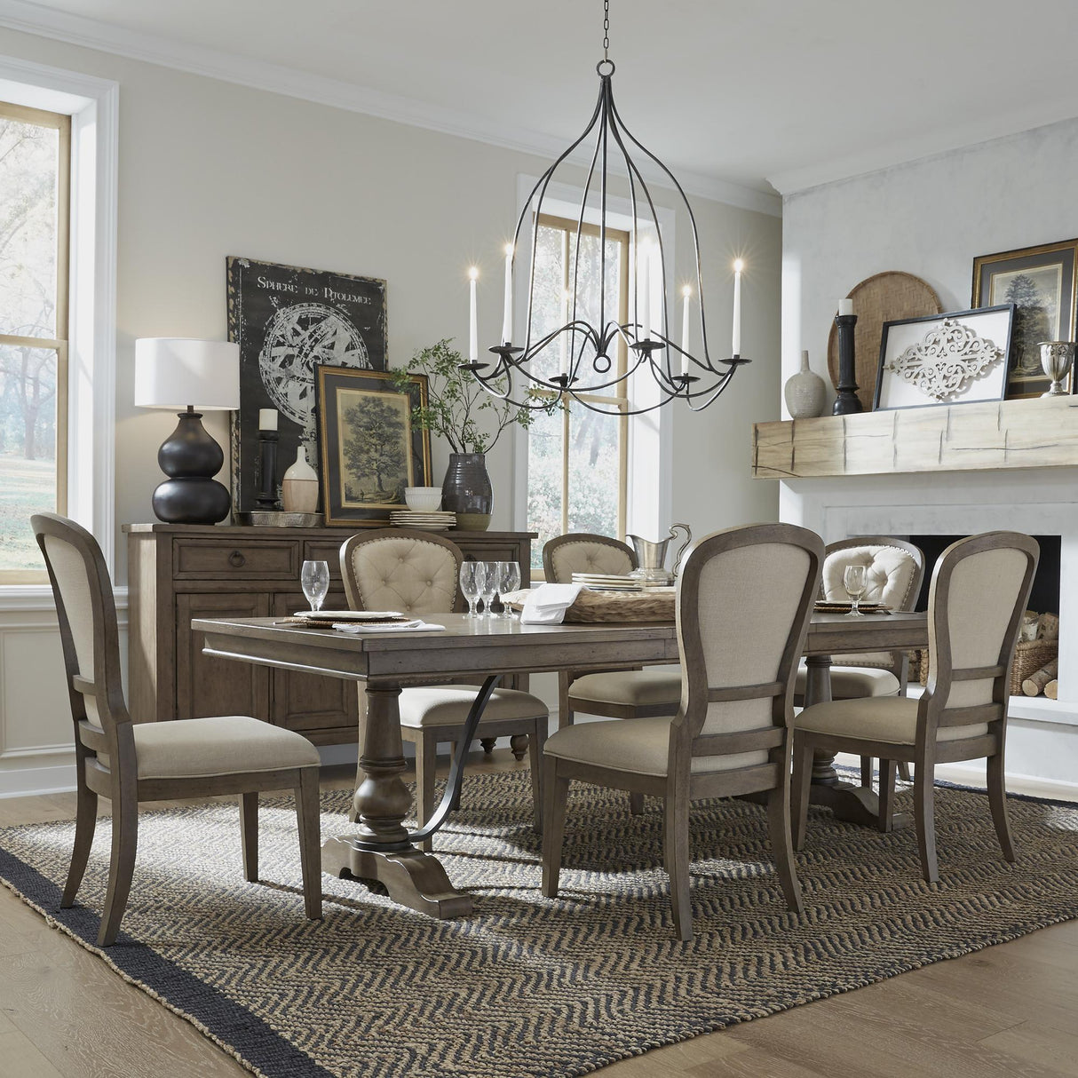 Americana Farmhouse Optional 7 Piece Trestle Table Set - Furniture World