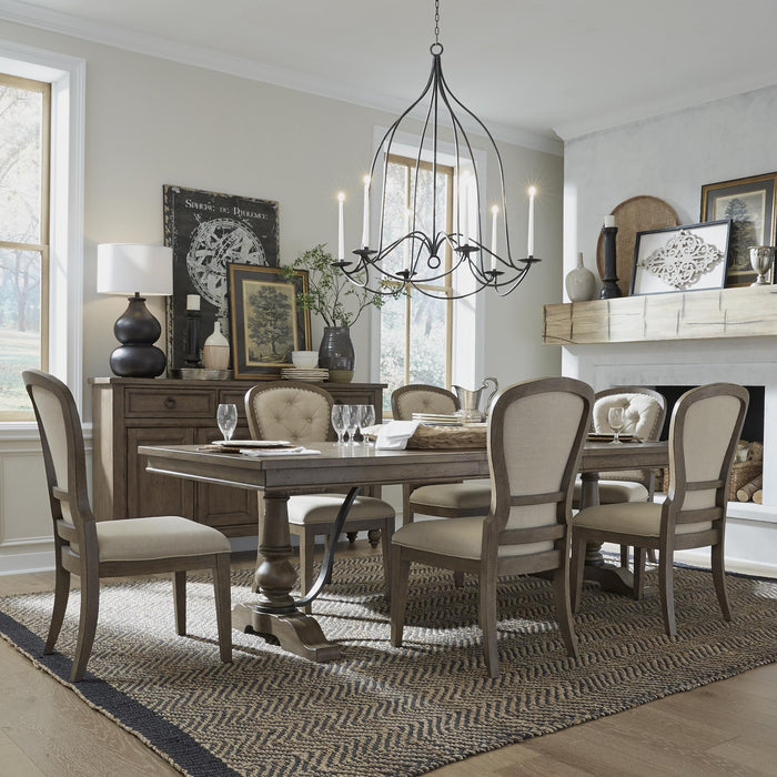 Americana Farmhouse Optional 7 Piece Trestle Table Set - Furniture World