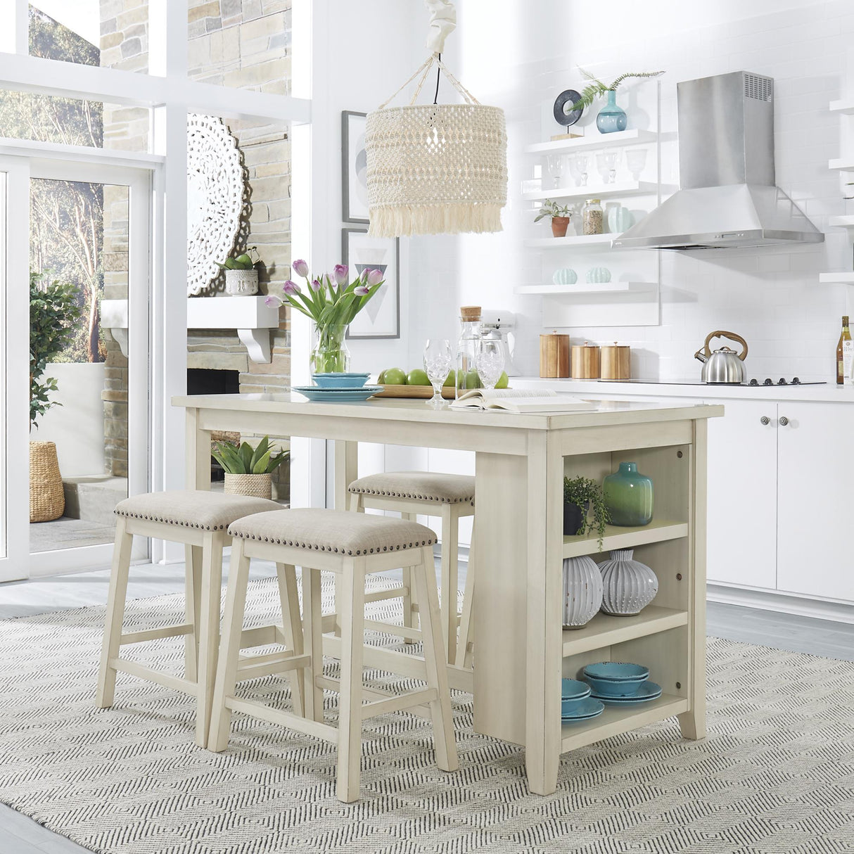 Brook Creek 5 Piece Counter Set - White - Furniture World