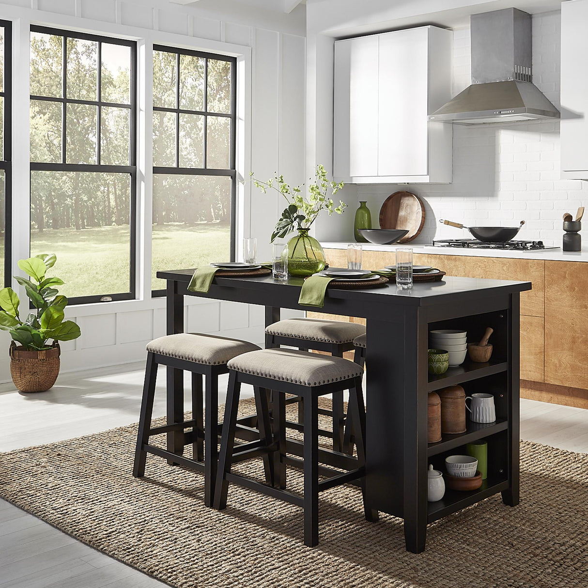 Brook Creek 5 Piece Counter Set - Black - Furniture World