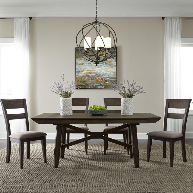 Double Bridge 5 Piece Trestle Table Set - Furniture World