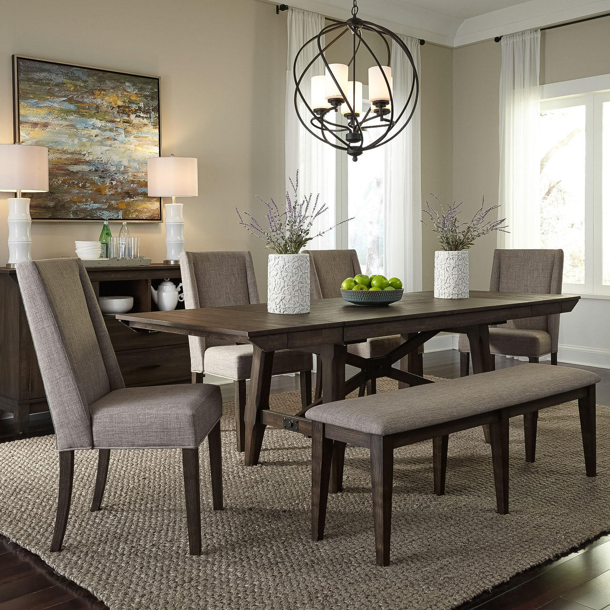 Double Bridge Optional 6 Piece Trestle Table Set - Furniture World