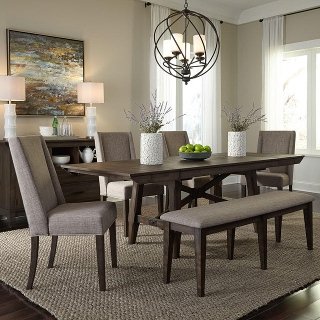Double Bridge Optional 6 Piece Trestle Table Set - Furniture World