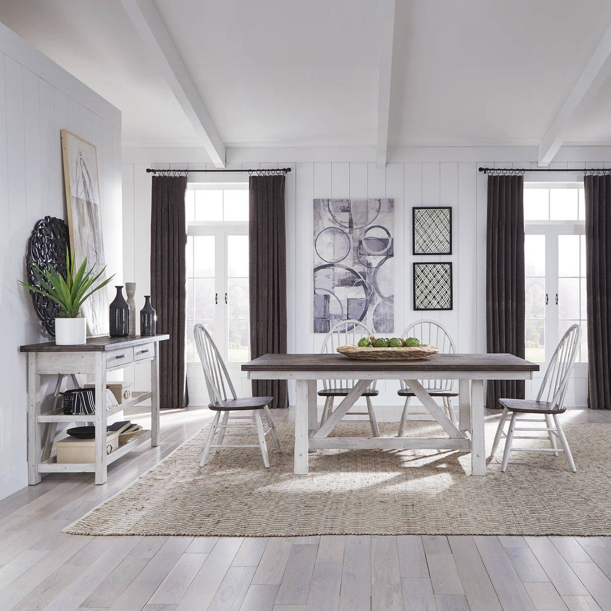 Farmhouse 5 Piece Trestle Table Set - Furniture World