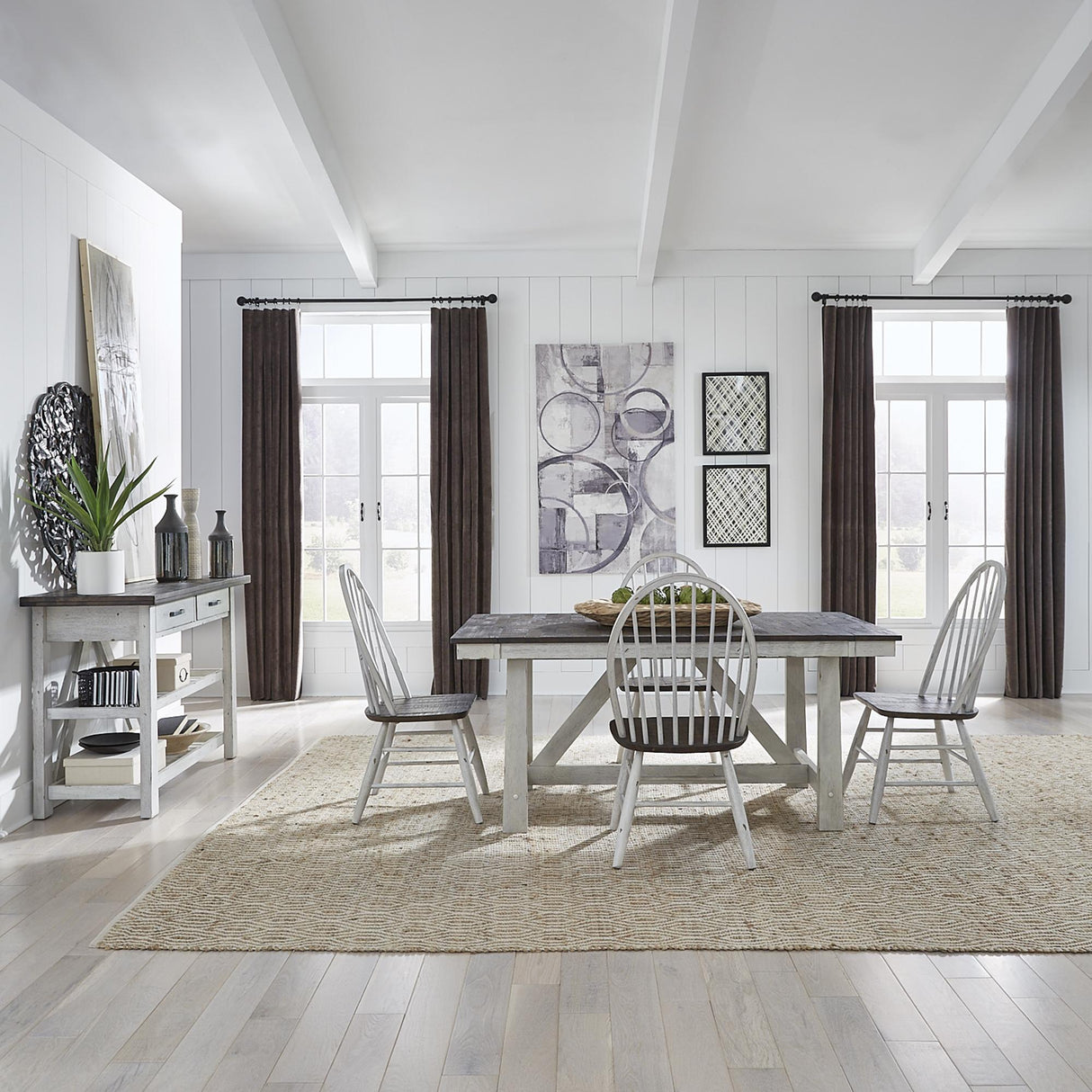 Farmhouse Optional 5 Piece Trestle Table Set - Furniture World