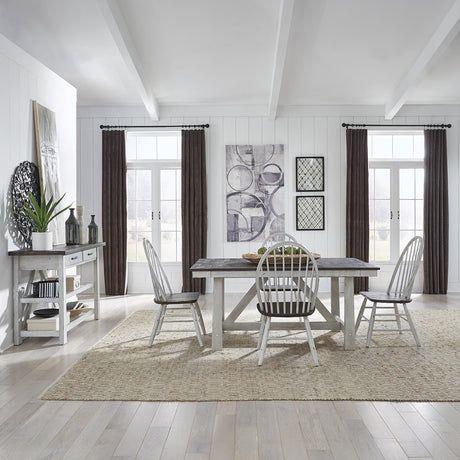 Farmhouse Optional 5 Piece Trestle Table Set - Furniture World