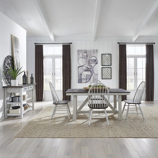 Farmhouse Optional 5 Piece Trestle Table Set - Furniture World