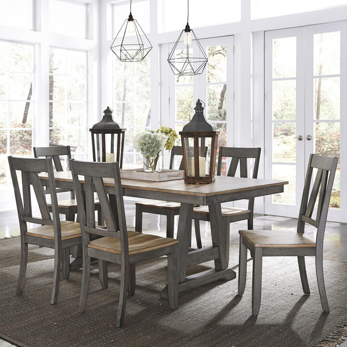 Lindsey Farm 7 Piece Trestle Table Set - Furniture World