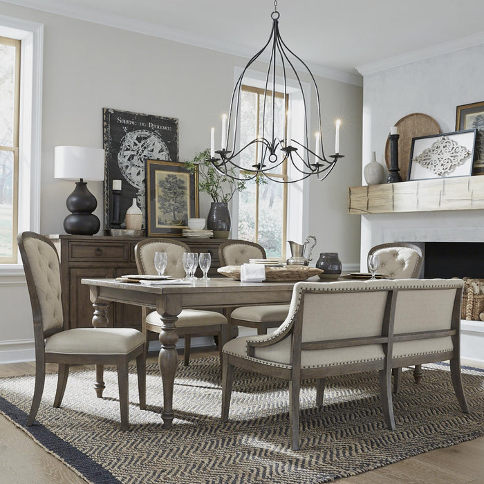 Americana Farmhouse Optional 6 Piece Leg Table Set - Furniture World