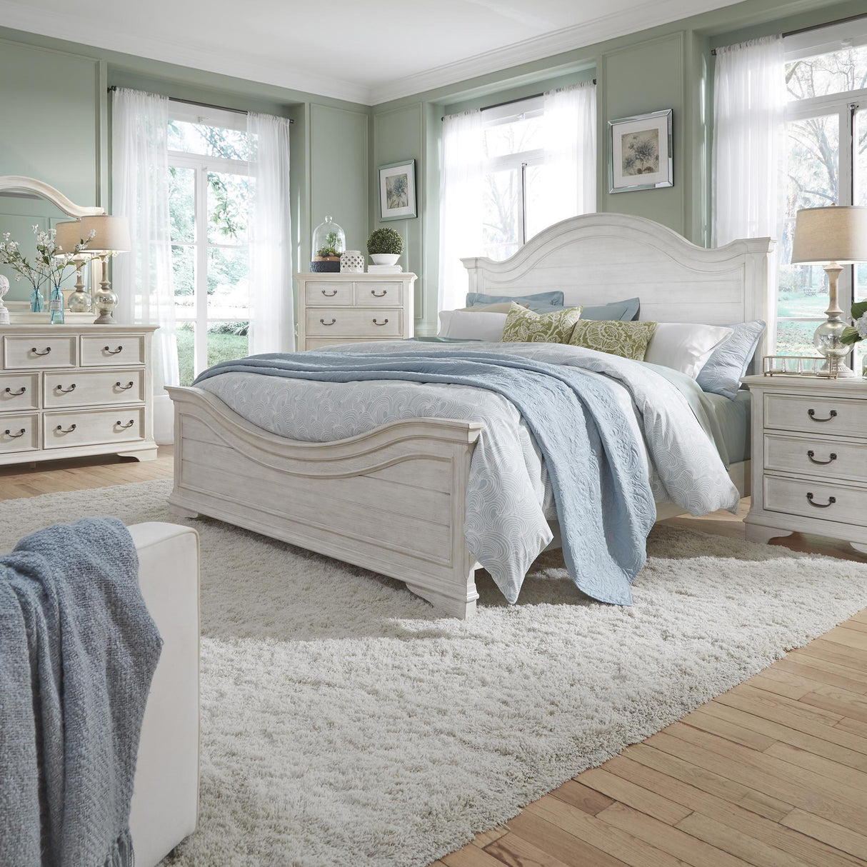 Bayside Queen Panel Bed, Dresser & Mirror, Nightstand - Furniture World