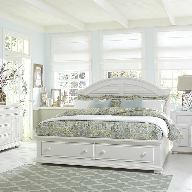 Summer House I King Storage Bed, Dresser & Mirror, Chest, Nightstand - Furniture World