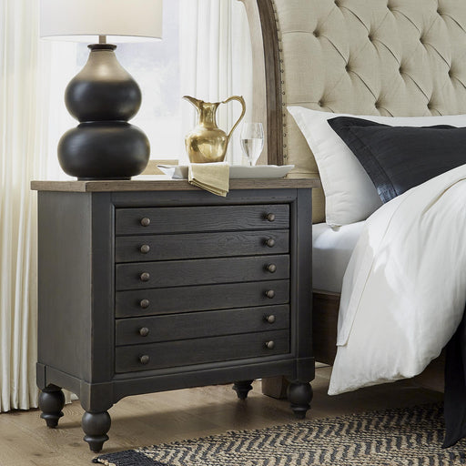 Americana Farmhouse Bedside Chest w/ Charging Station - Black - Furniture World