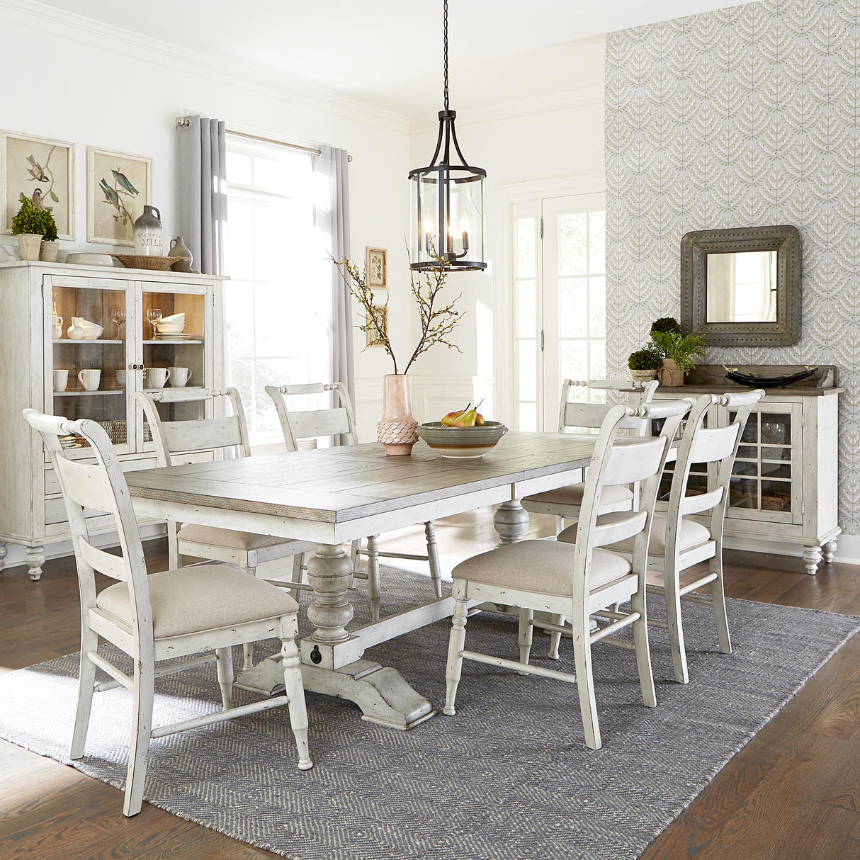 Whitney 7 Piece Trestle Table Set - Furniture World