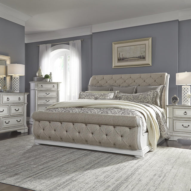 Abbey Park Queen Uph Sleigh Bed, Dresser & Mirror, Chest, Nightstand - Furniture World