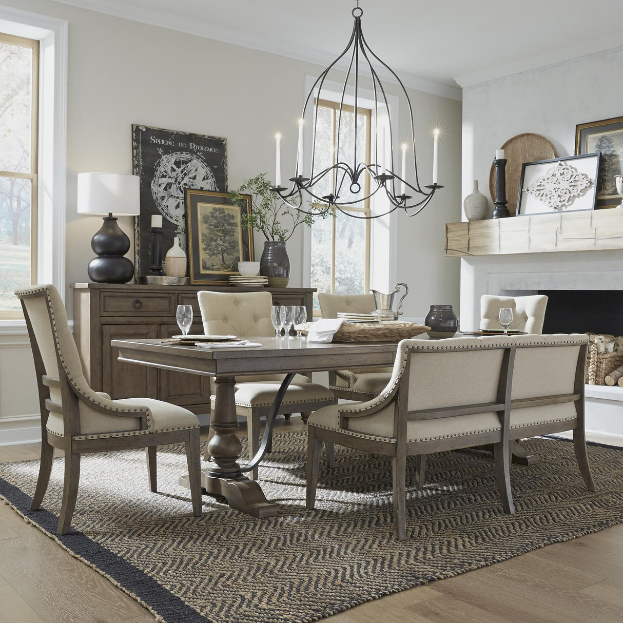 Americana Farmhouse 6 Piece Trestle Table Set - Furniture World