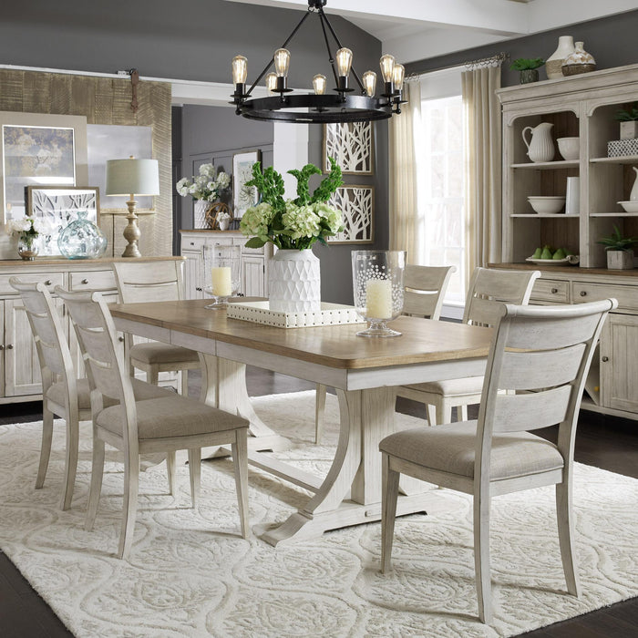 Farmhouse Reimagined Opt 7 Piece Trestle Table Set - Furniture World