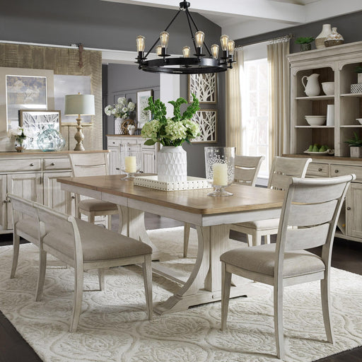 Farmhouse Reimagined Opt 6 Piece Trestle Table Set - Furniture World