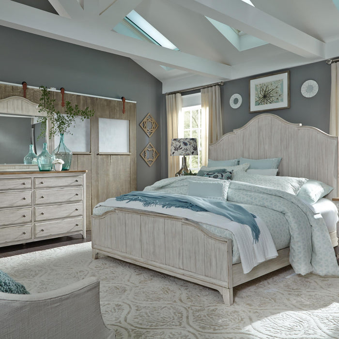 Farmhouse Reimagined Queen Panel Bed, Dresser & Mirror - Furniture World