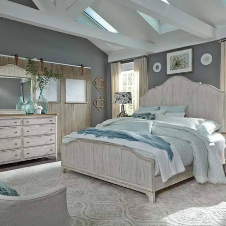 Farmhouse Reimagined King Panel Bed, Dresser & Mirror - Furniture World