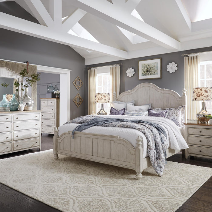 Farmhouse Reimagined Queen Poster Bed, Dresser & Mirror, Chest, Nightstand - Furniture World