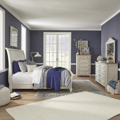 Farmhouse Reimagined Queen Sleigh Bed, Dresser & Mirror, Chest - Furniture World