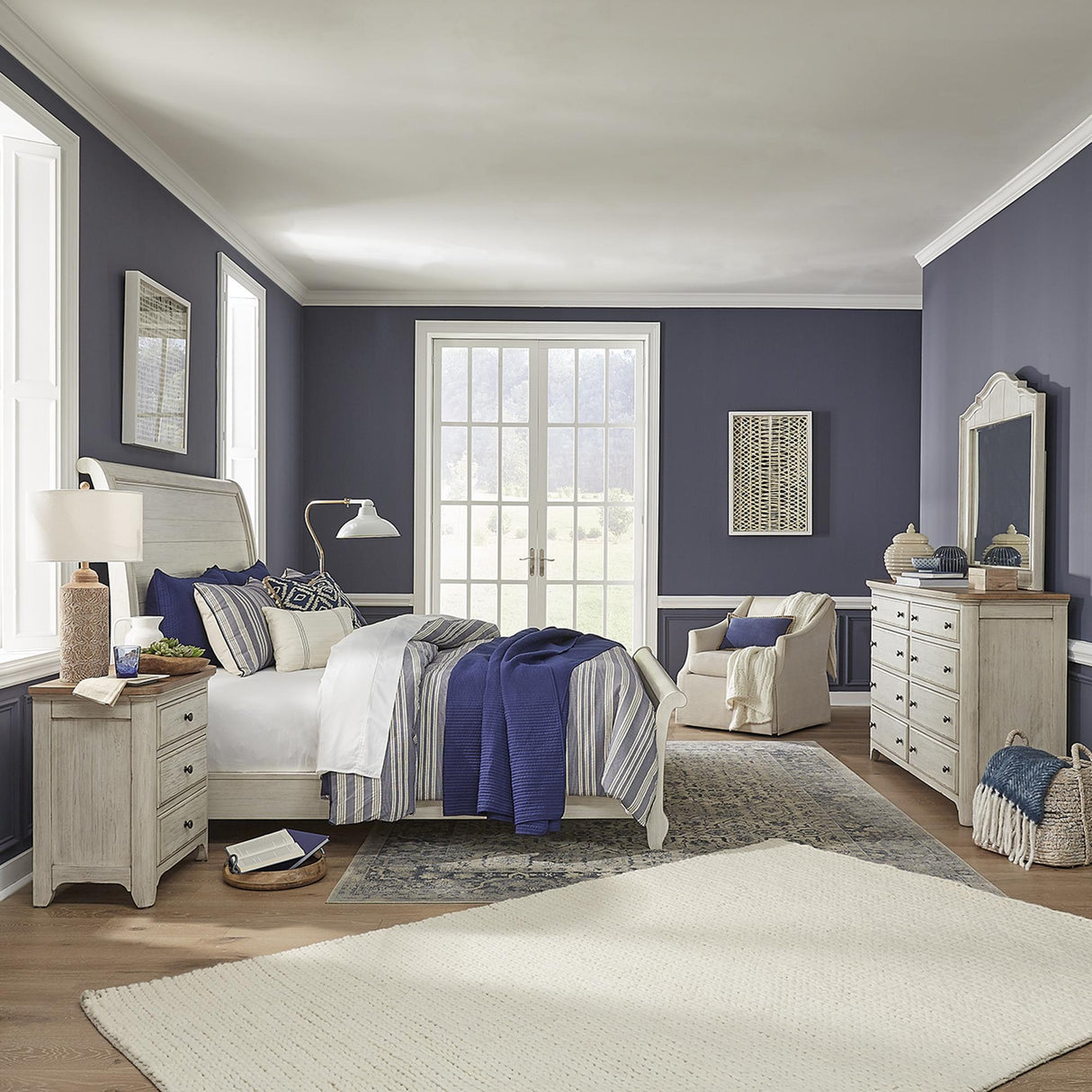 Farmhouse Reimagined Queen Sleigh Bed, Dresser & Mirror, Nightstand - Furniture World