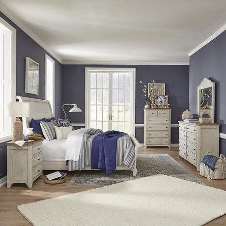 Farmhouse Reimagined Queen Sleigh Bed, Dresser & Mirror, Chest, Nightstand - Furniture World