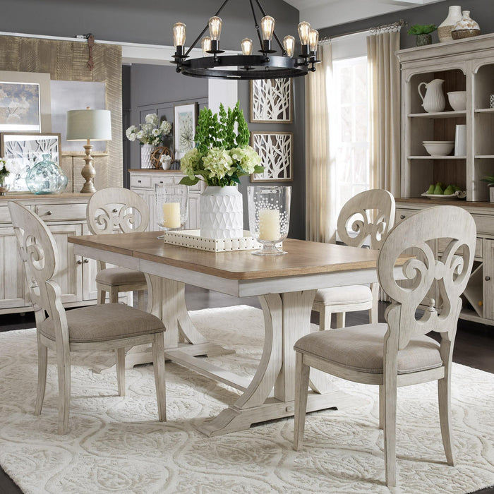 Farmhouse Reimagined 7 Piece Trestle Table Set - Furniture World