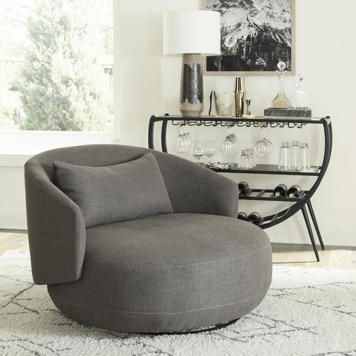 Haley Uph Swivel Cuddler Chair - Charcoal - Furniture World