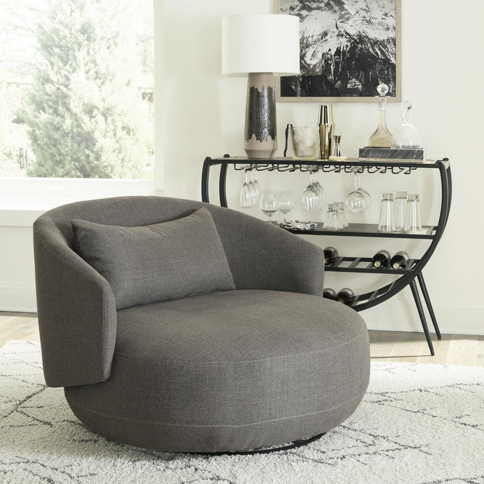 Haley Uph Swivel Cuddler Chair - Charcoal - Furniture World