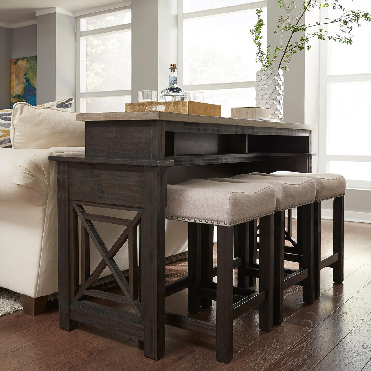Heatherbrook 4 Piece Console Set (1-Console 3-Stools) - Furniture World