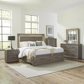 Horizons Queen Storage Bed, Dresser & Mirror, Chest, Nightstand - Furniture World