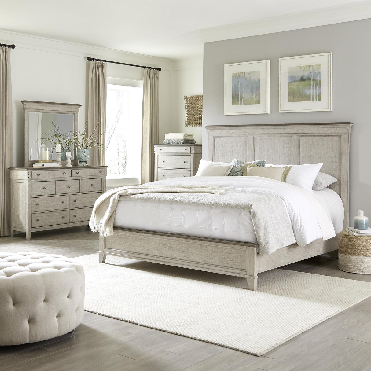Ivy Hollow King Panel Bed, Dresser & Mirror, Chest - Furniture World