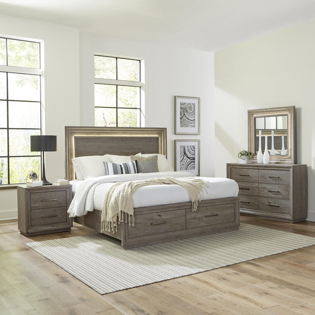 Horizons King Storage Bed, Dresser & Mirror, Nightstand - Furniture World