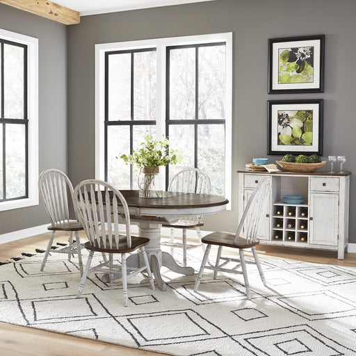 Carolina Crossing 5 Piece Pedestal Table Set- White - Furniture World