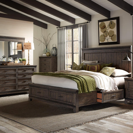Thornwood Hills King Two Sided Storage Bed, Dresser & Mirror - Furniture World