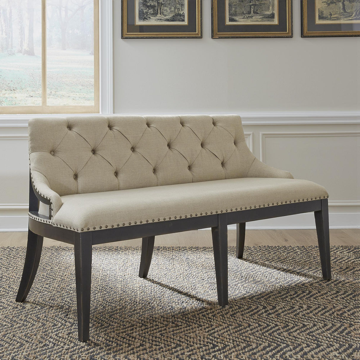 Americana Farmhouse Uph Shelter Dining Bench- Black - Furniture World