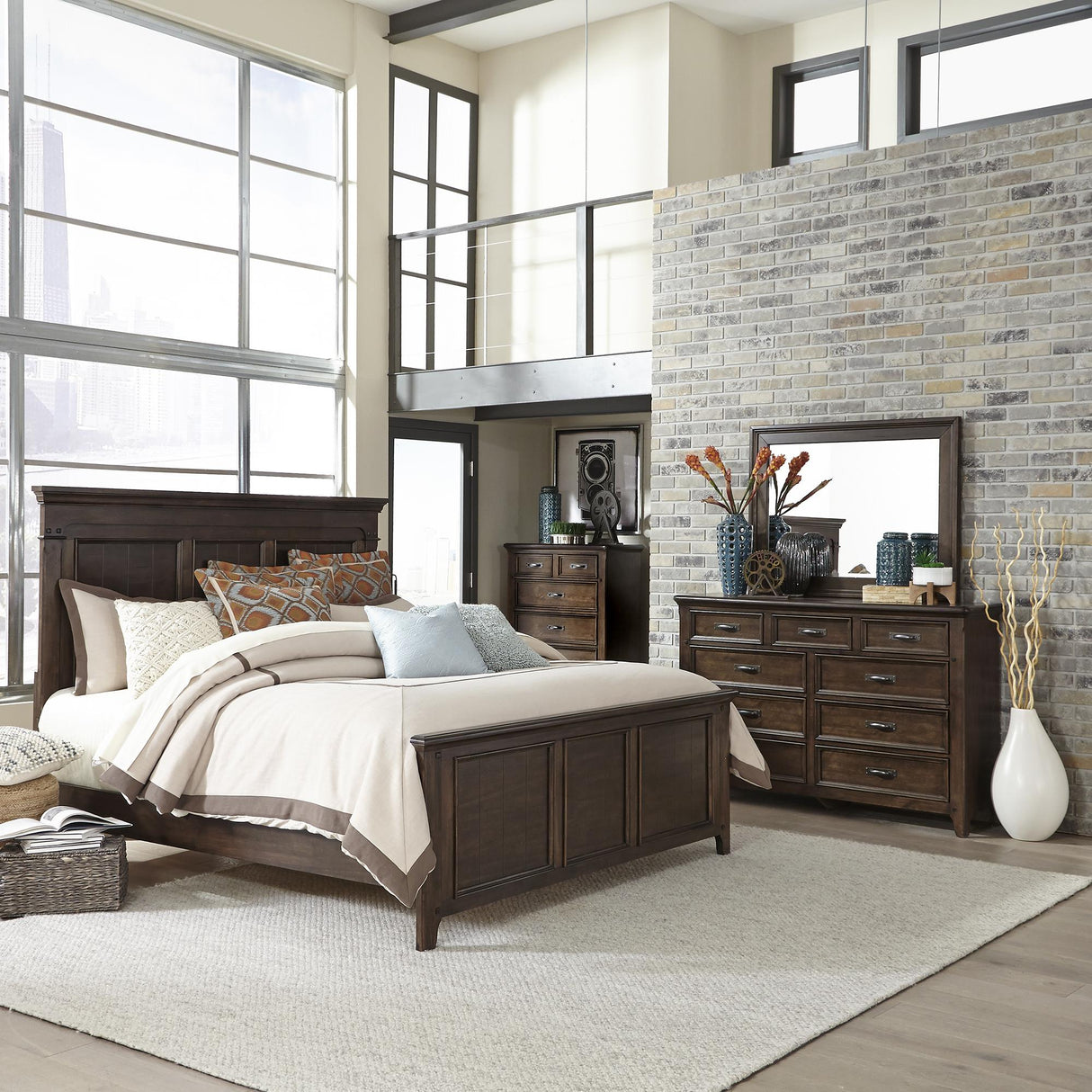 Saddlebrook Queen Panel Bed, Dresser & Mirror, Chest - Furniture World