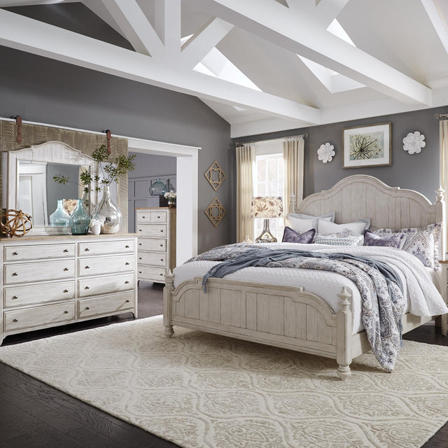 Farmhouse Reimagined Queen Poster Bed, Dresser & Mirror, Chest - Furniture World