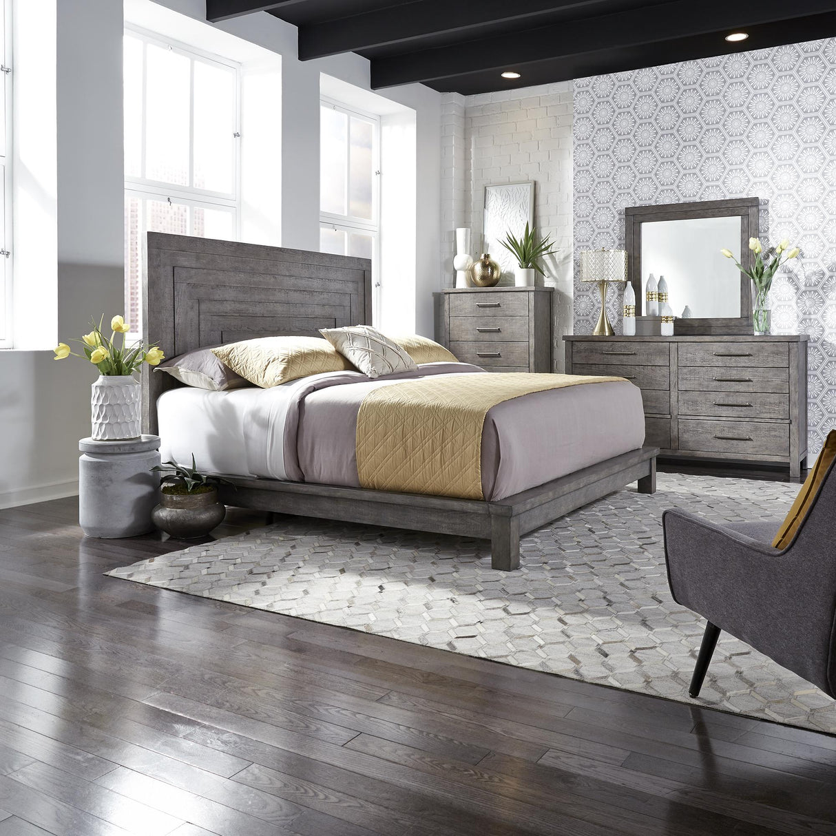 Modern Farmhouse King Platform Bed, Dresser & Mirror, Chest - Furniture World