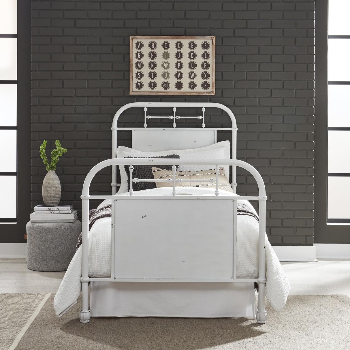 Vintage Series Twin Metal Bed - Antique White - Furniture World