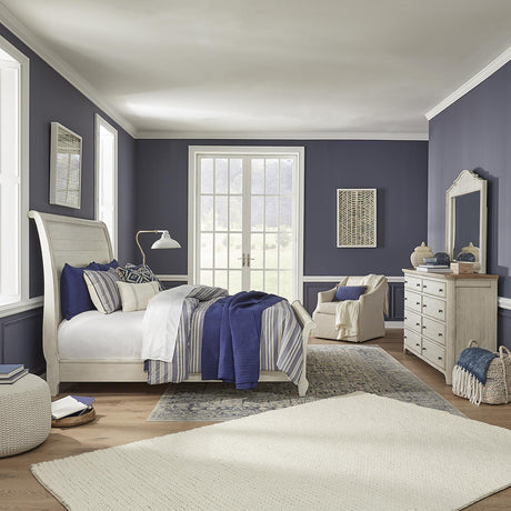 Farmhouse Reimagined Queen Sleigh Bed, Dresser & Mirror - Furniture World